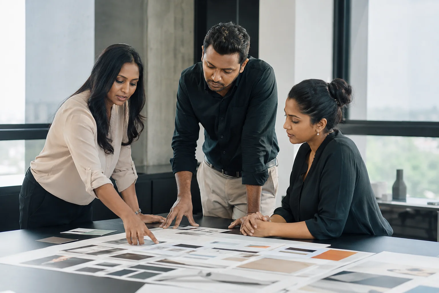 Sri Lankan corporate team reviewing communication materials