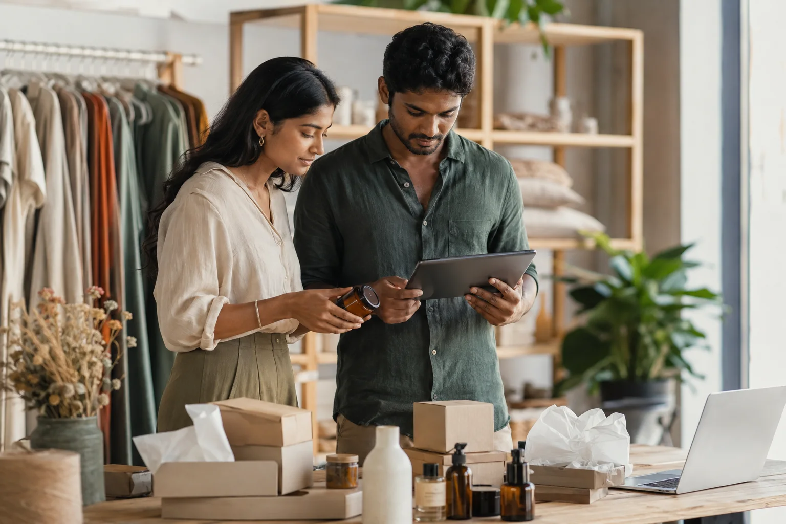 Sri Lankan retail team working with products in a local studio
