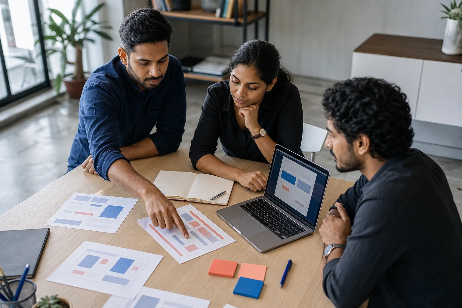 Sri Lankan website strategy team reviewing wireframes